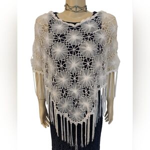 White Crochet Fringe Shawl